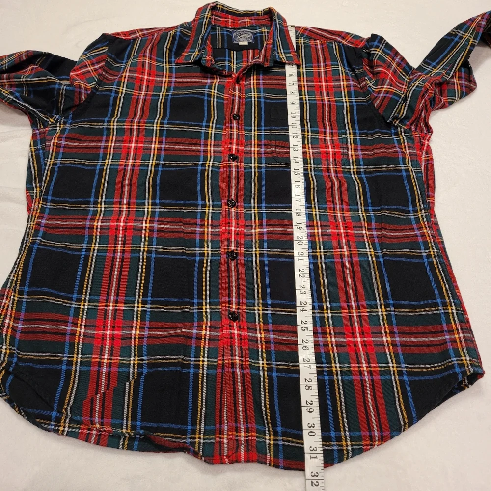 J.Crew Vintage Men's Flannel Plaid‎ Button-up Shirt, Size XL, Black Red Multi